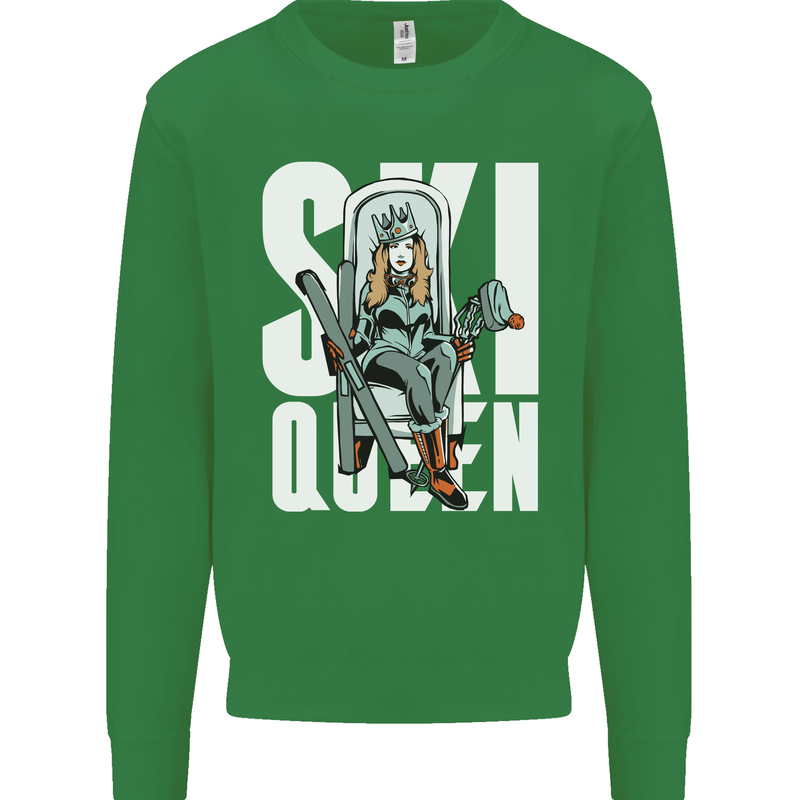 Ski Queen Funny Skiing Winter Sports Mens Sweatshirt Jumper Irish Green
