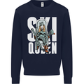 Ski Queen Funny Skiing Winter Sports Mens Sweatshirt Jumper Navy Blue