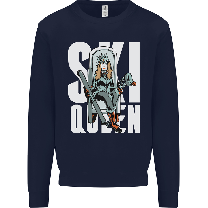 Ski Queen Funny Skiing Winter Sports Mens Sweatshirt Jumper Navy Blue