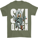 Ski Queen Funny Skiing Winter Sports Mens T-Shirt 100% Cotton Military Green