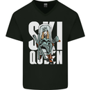 Ski Queen Funny Skiing Winter Sports Mens V-Neck Cotton T-Shirt Black