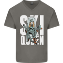Ski Queen Funny Skiing Winter Sports Mens V-Neck Cotton T-Shirt Charcoal