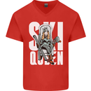 Ski Queen Funny Skiing Winter Sports Mens V-Neck Cotton T-Shirt Red