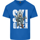 Ski Queen Funny Skiing Winter Sports Mens V-Neck Cotton T-Shirt Royal Blue