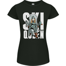 Ski Queen Funny Skiing Winter Sports Womens Petite Cut T-Shirt Black