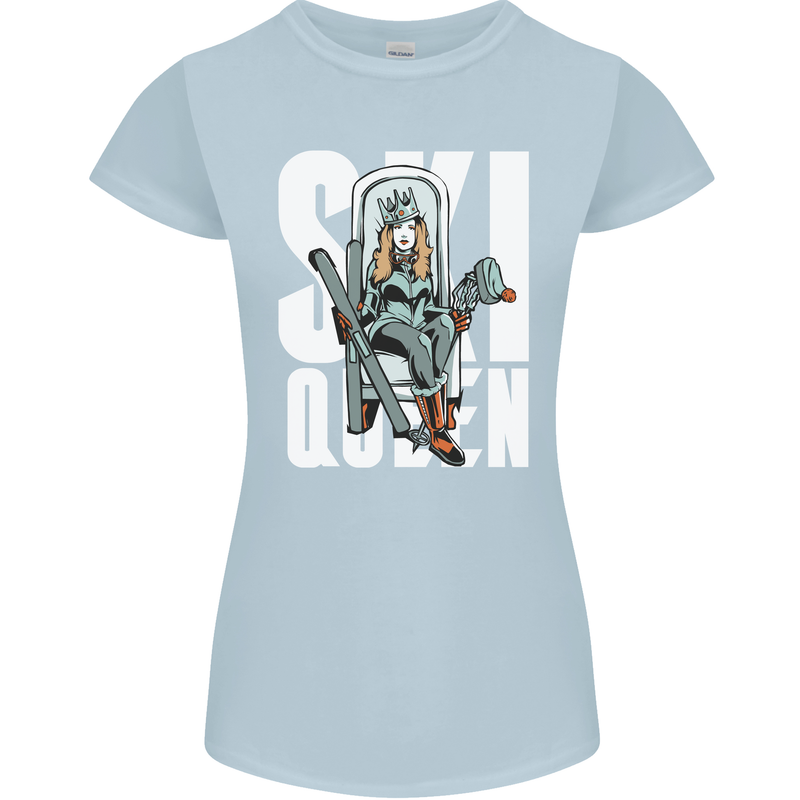 Ski Queen Funny Skiing Winter Sports Womens Petite Cut T-Shirt Light Blue