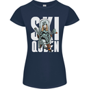 Ski Queen Funny Skiing Winter Sports Womens Petite Cut T-Shirt Navy Blue