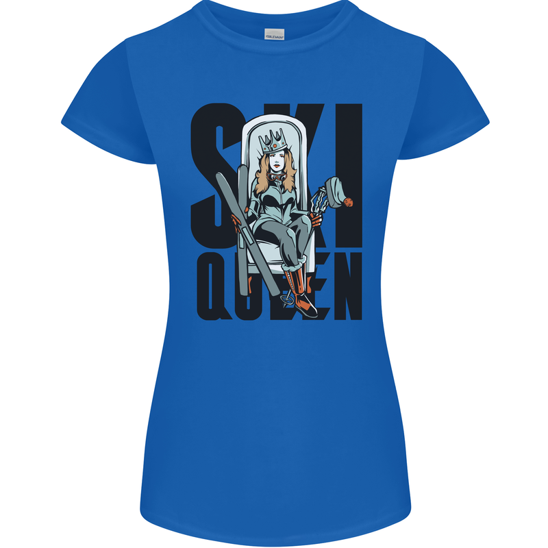Ski Queen Funny Skiing Womens Petite Cut T-Shirt Royal Blue