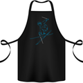 Skier Blue Outline Skiing Ski Cotton Apron 100% Organic Black