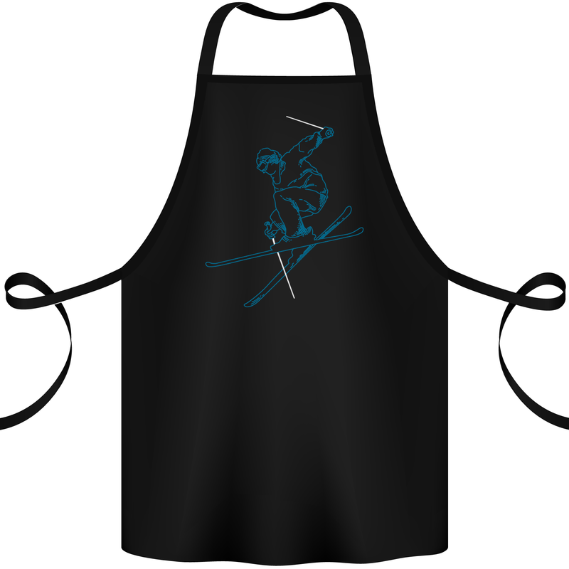 Skier Blue Outline Skiing Ski Cotton Apron 100% Organic Black