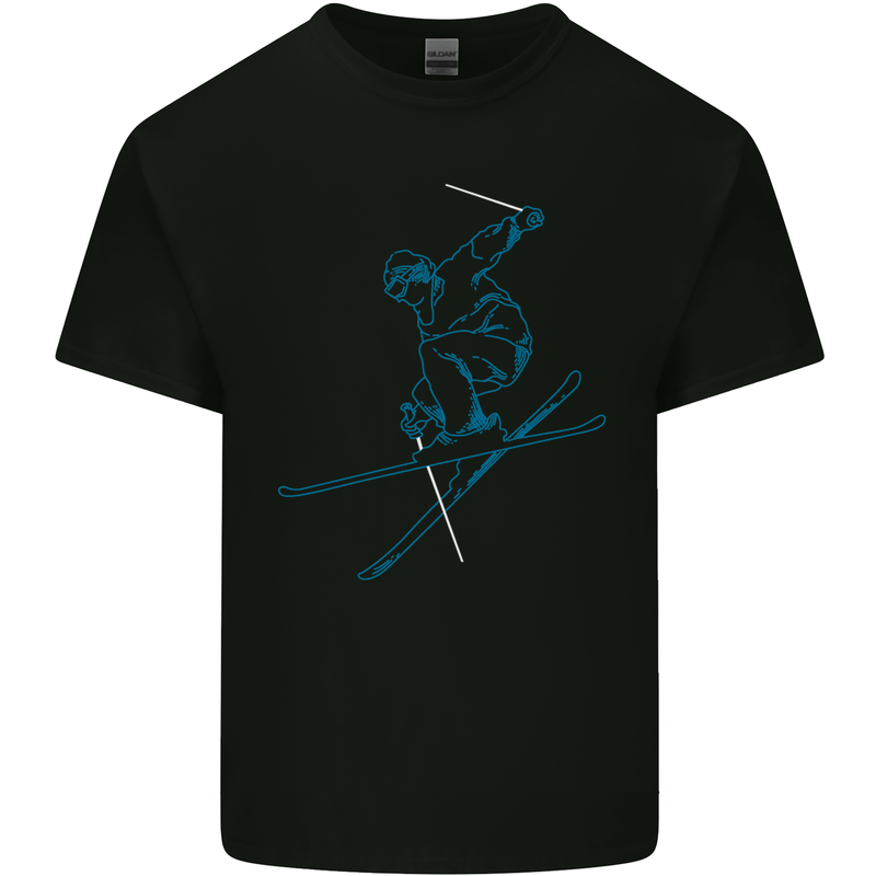 Skier Blue Outline Skiing Ski Kids T-Shirt Childrens Black