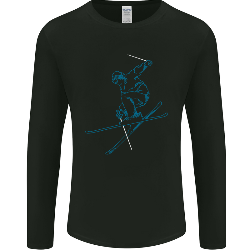 Skier Blue Outline Skiing Ski Mens Long Sleeve T-Shirt Black