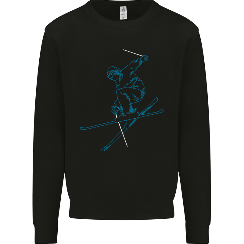 Skier Blue Outline Skiing Ski Mens Sweatshirt Jumper Black