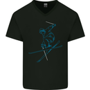 Skier Blue Outline Skiing Ski Mens V-Neck Cotton T-Shirt Black