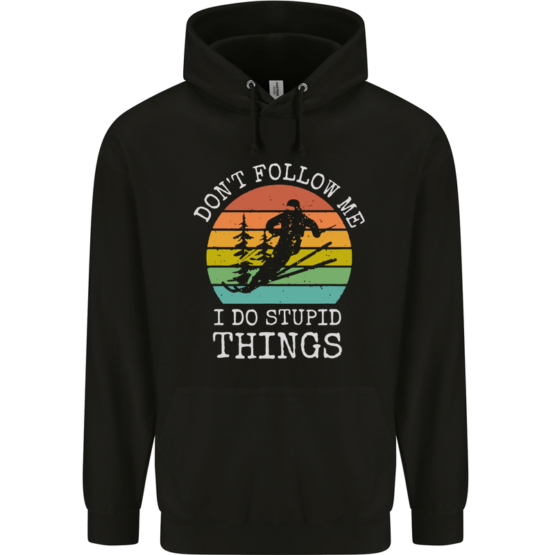 Skiing Don't Follow Me Ski Skier Funny Childrens Kids Hoodie Black
