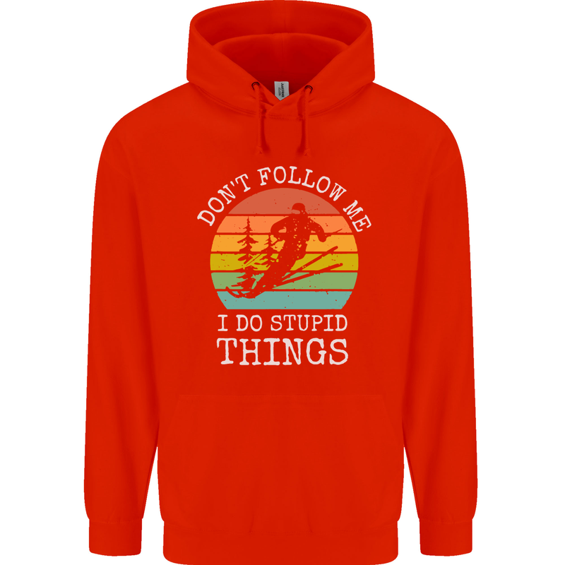 Skiing Don't Follow Me Ski Skier Funny Childrens Kids Hoodie Bright Red