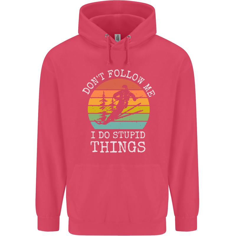 Skiing Don't Follow Me Ski Skier Funny Childrens Kids Hoodie Heliconia