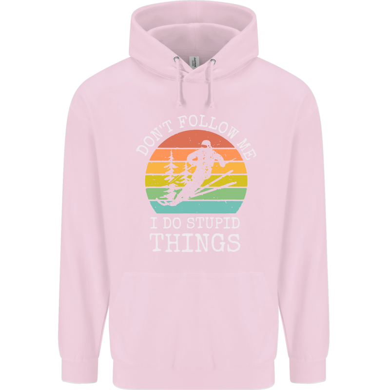 Skiing Don't Follow Me Ski Skier Funny Childrens Kids Hoodie Light Pink
