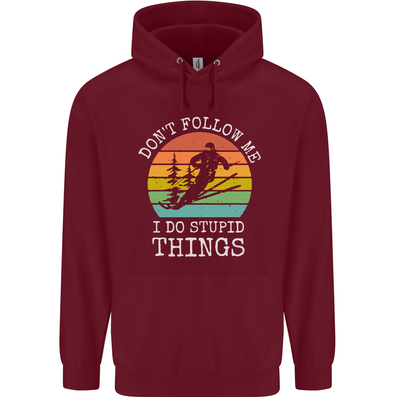 Skiing Don't Follow Me Ski Skier Funny Childrens Kids Hoodie Maroon