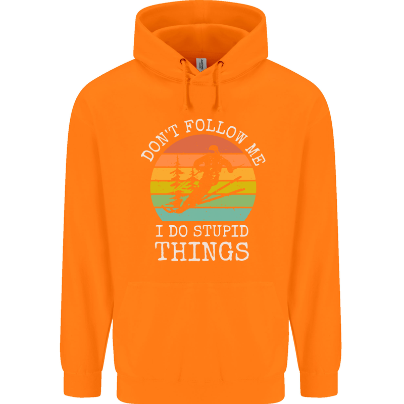 Skiing Don't Follow Me Ski Skier Funny Childrens Kids Hoodie Orange