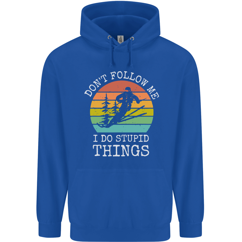Skiing Don't Follow Me Ski Skier Funny Childrens Kids Hoodie Royal Blue