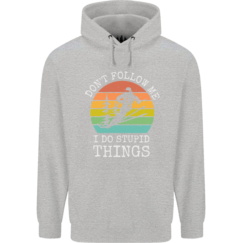 Skiing Don't Follow Me Ski Skier Funny Childrens Kids Hoodie Sports Grey