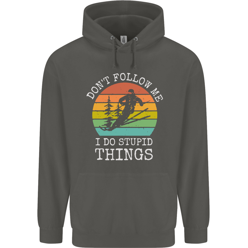 Skiing Don't Follow Me Ski Skier Funny Childrens Kids Hoodie Storm Grey