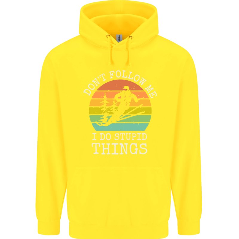 Skiing Don't Follow Me Ski Skier Funny Childrens Kids Hoodie Yellow