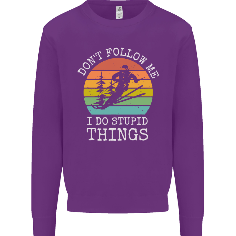 Skiing Don't Follow Me Ski Skier Funny Kids Sweatshirt Jumper Purple