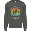 Skiing Don't Follow Me Ski Skier Funny Kids Sweatshirt Jumper Storm Grey