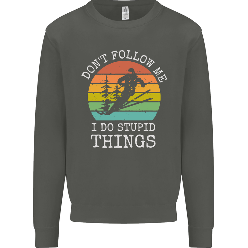Skiing Don't Follow Me Ski Skier Funny Kids Sweatshirt Jumper Storm Grey