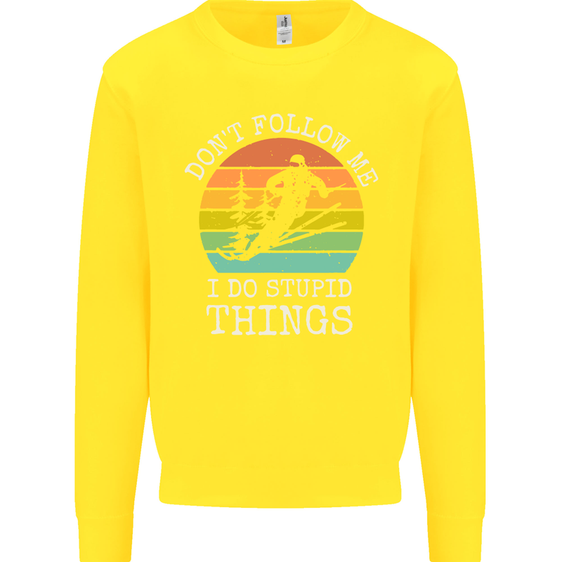 Skiing Don't Follow Me Ski Skier Funny Kids Sweatshirt Jumper Yellow