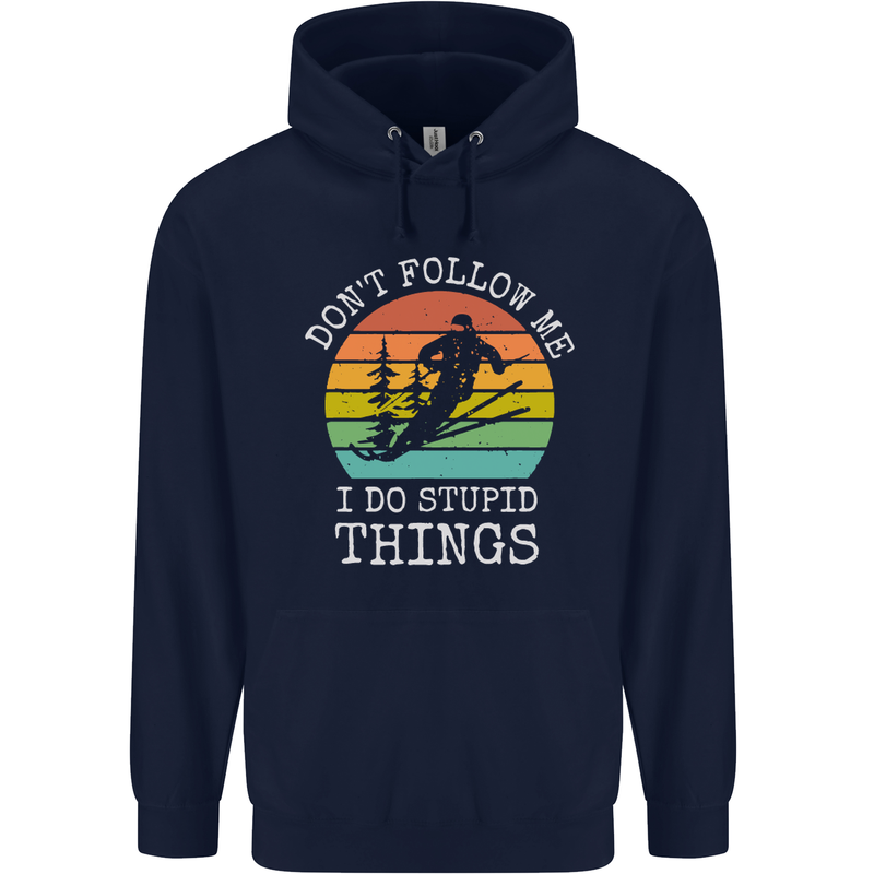 Skiing Don't Follow Me Ski Skier Funny Mens 80% Cotton Hoodie Navy Blue