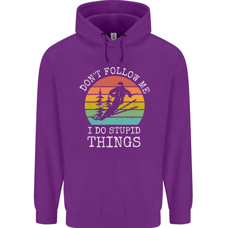 Skiing Don't Follow Me Ski Skier Funny Mens 80% Cotton Hoodie Purple
