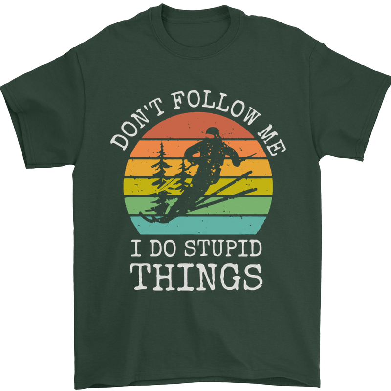 Skiing Don't Follow Me Ski Skier Funny Mens T-Shirt Cotton Gildan Forest Green