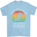 Skiing Don't Follow Me Ski Skier Funny Mens T-Shirt Cotton Gildan Light Blue