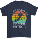 Skiing Don't Follow Me Ski Skier Funny Mens T-Shirt Cotton Gildan Navy Blue