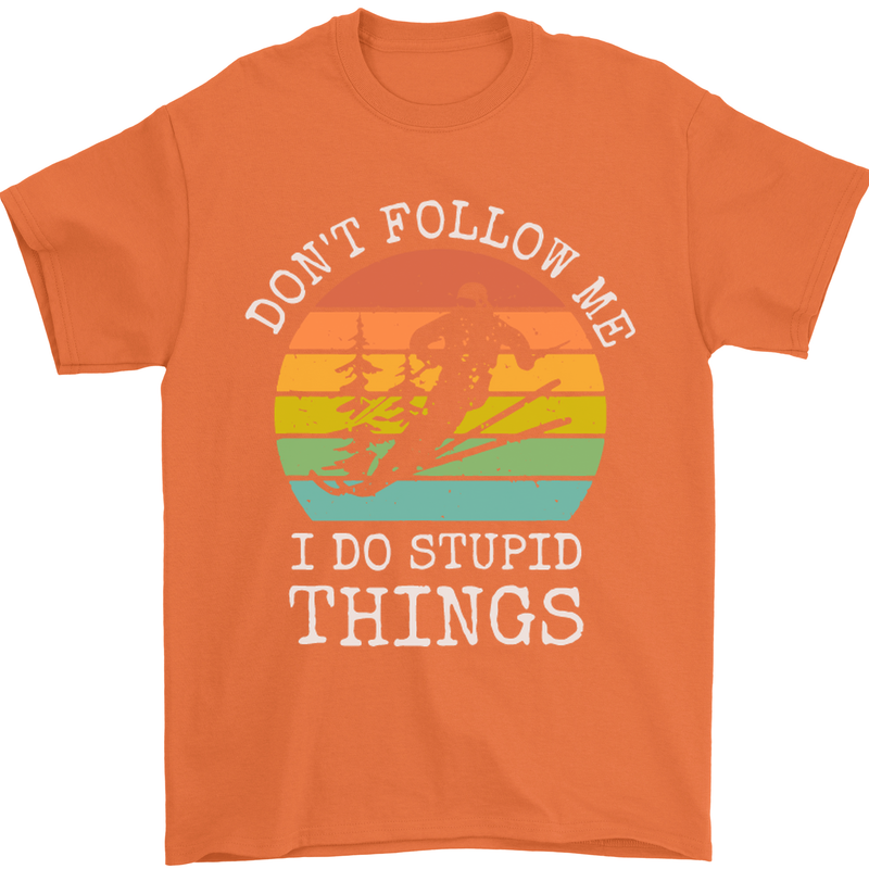 Skiing Don't Follow Me Ski Skier Funny Mens T-Shirt Cotton Gildan Orange