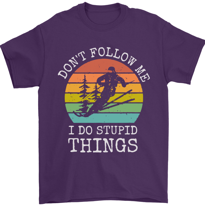 Skiing Don't Follow Me Ski Skier Funny Mens T-Shirt Cotton Gildan Purple
