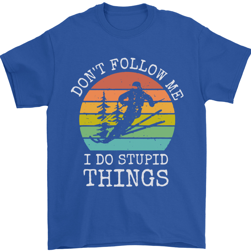 Skiing Don't Follow Me Ski Skier Funny Mens T-Shirt Cotton Gildan Royal Blue