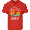 Skiing Don't Follow Me Ski Skier Funny Mens V-Neck Cotton T-Shirt Red