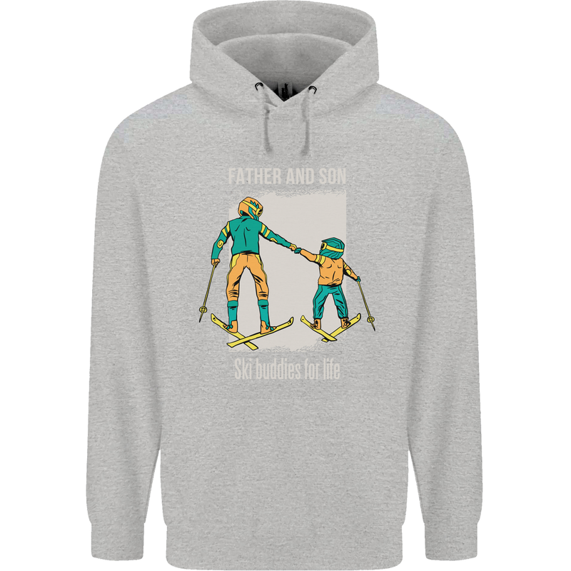 Skiing Father & Son Ski Buddies Fathers Day Childrens Kids Hoodie Sports Grey