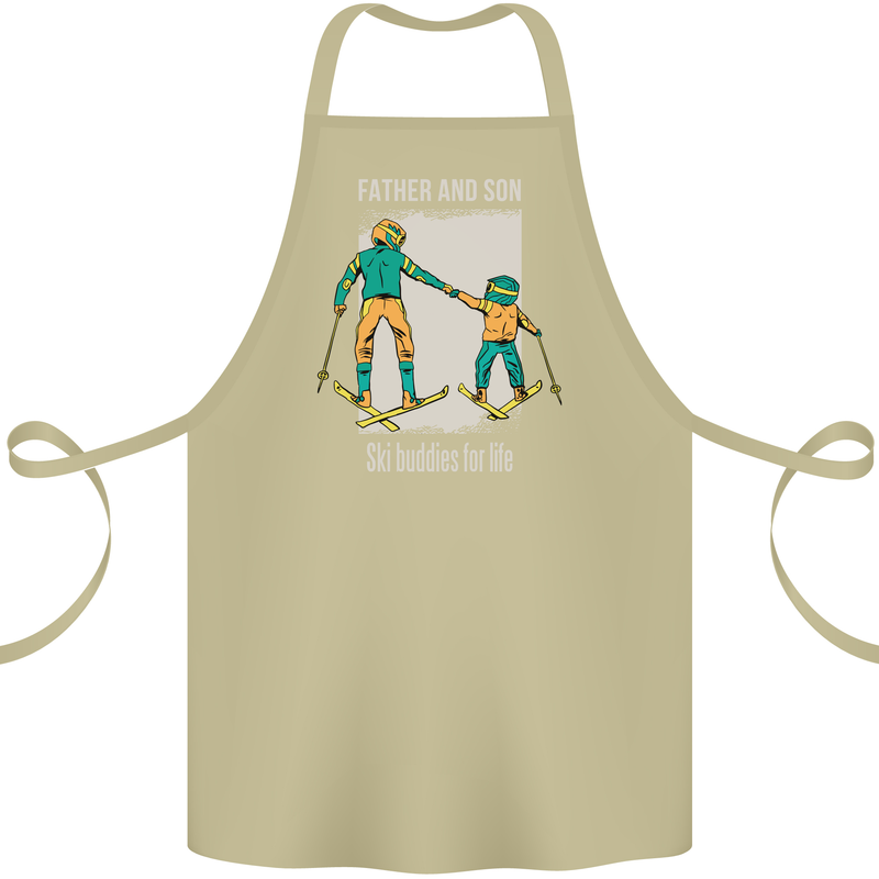 Skiing Father & Son Ski Buddies Fathers Day Cotton Apron 100% Organic Khaki