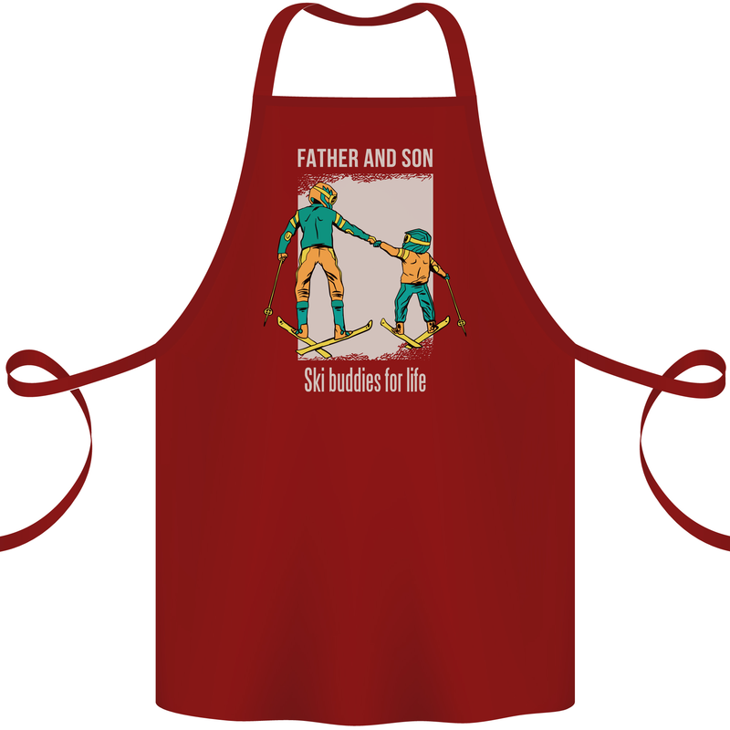 Skiing Father & Son Ski Buddies Fathers Day Cotton Apron 100% Organic Maroon