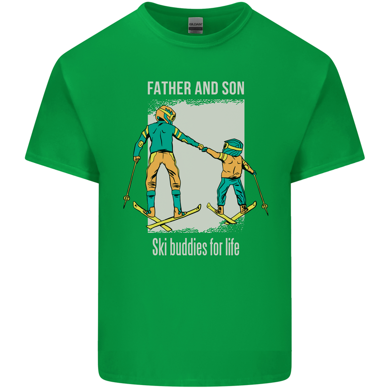 Skiing Father & Son Ski Buddies Fathers Day Kids T-Shirt Childrens Irish Green
