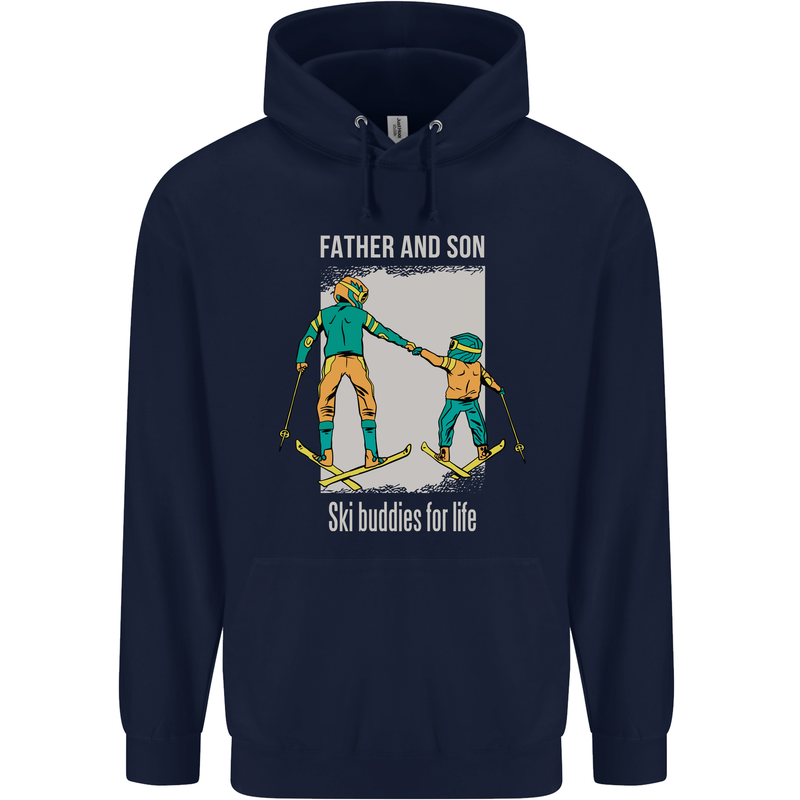 Skiing Father & Son Ski Buddies Fathers Day Mens 80% Cotton Hoodie Navy Blue