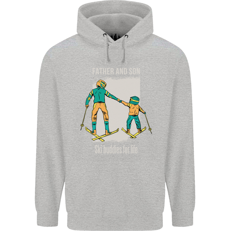 Skiing Father & Son Ski Buddies Fathers Day Mens 80% Cotton Hoodie Sports Grey