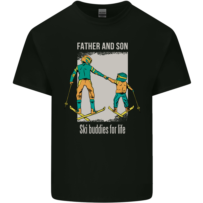 Skiing Father & Son Ski Buddies Fathers Day Mens Cotton T-Shirt Tee Top Black