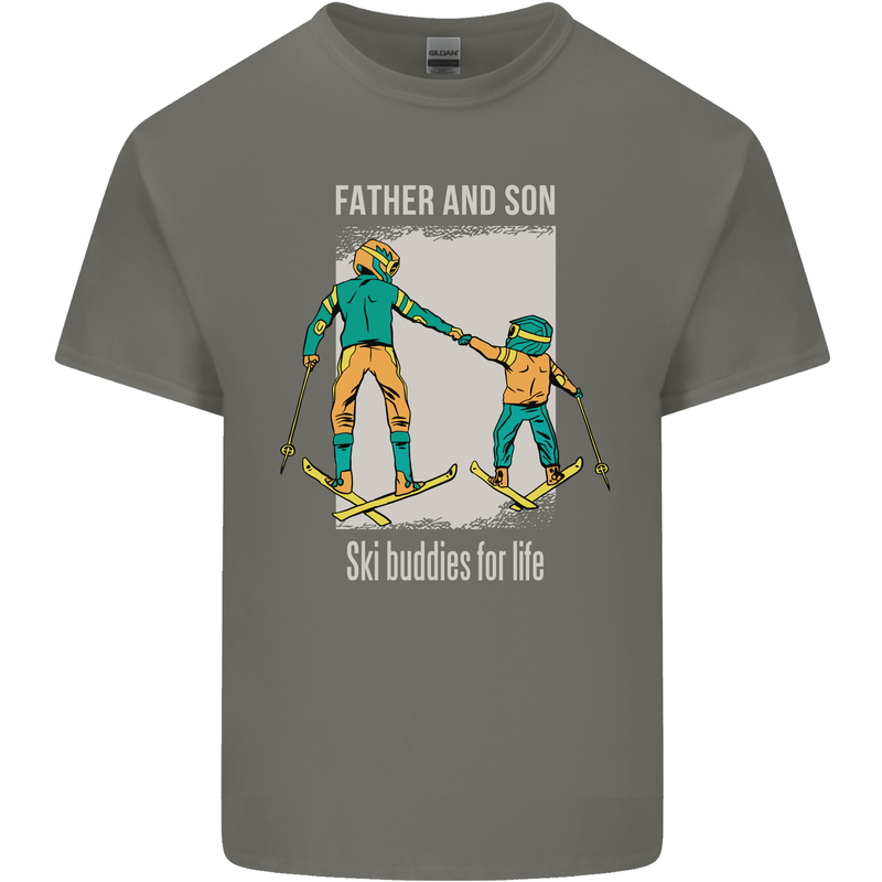 Skiing Father & Son Ski Buddies Fathers Day Mens Cotton T-Shirt Tee Top Charcoal