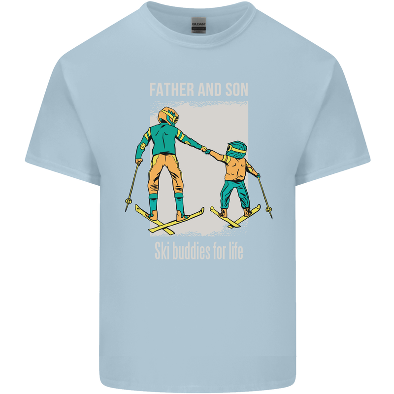 Skiing Father & Son Ski Buddies Fathers Day Mens Cotton T-Shirt Tee Top Light Blue